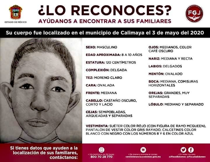 Desconocen identidad del niño hallado muerto en Calimaya, buscan a familiares