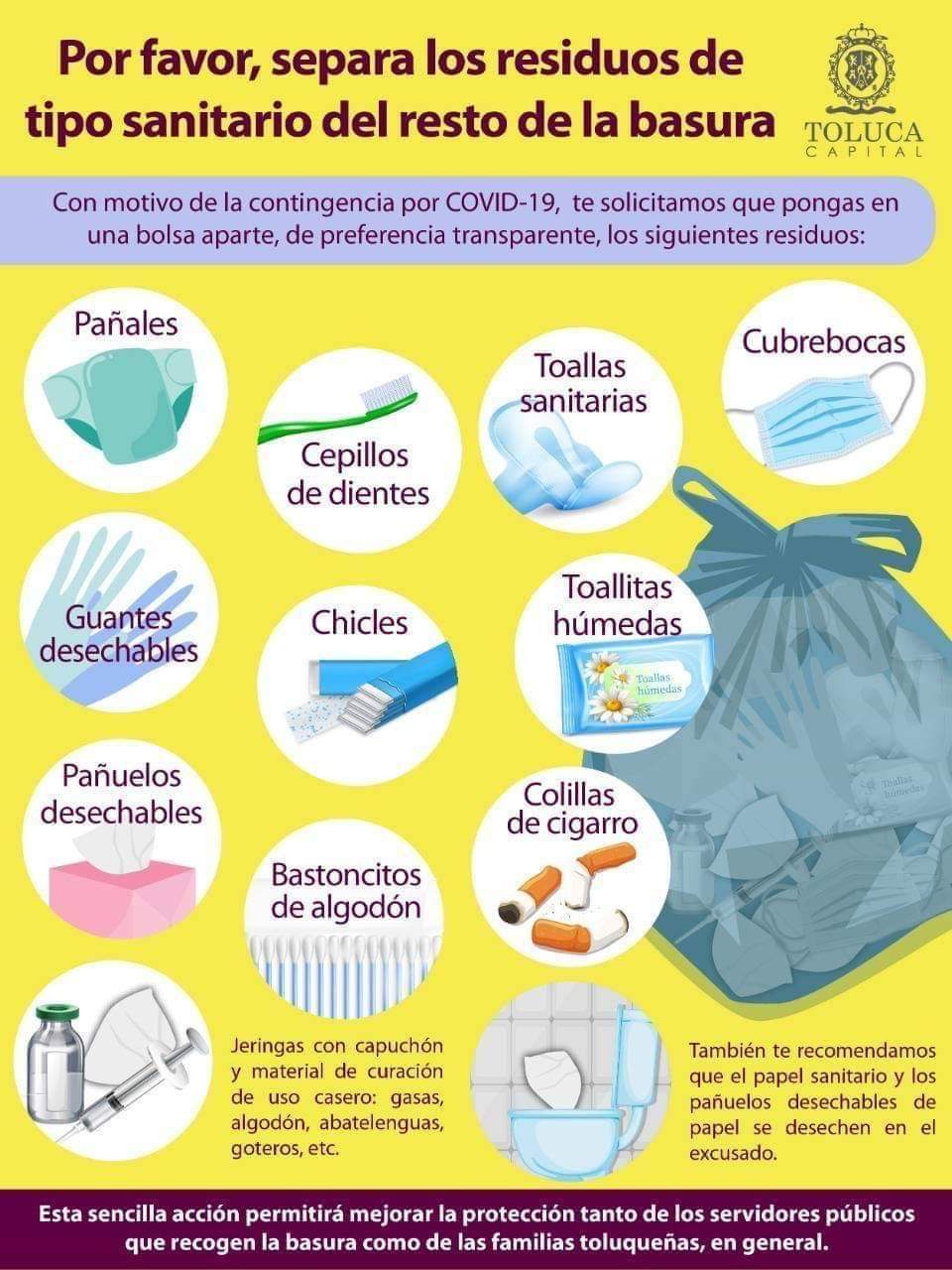 Exhorta Toluca a separar los residuos sanitarios desde los hogares